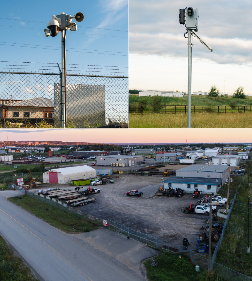 Commercial & Industrial Yards – VSS Inc. Surveillance systems with 360° coverage, thermal detection, and audio deterrents securing Alberta commercial and industrial yards.