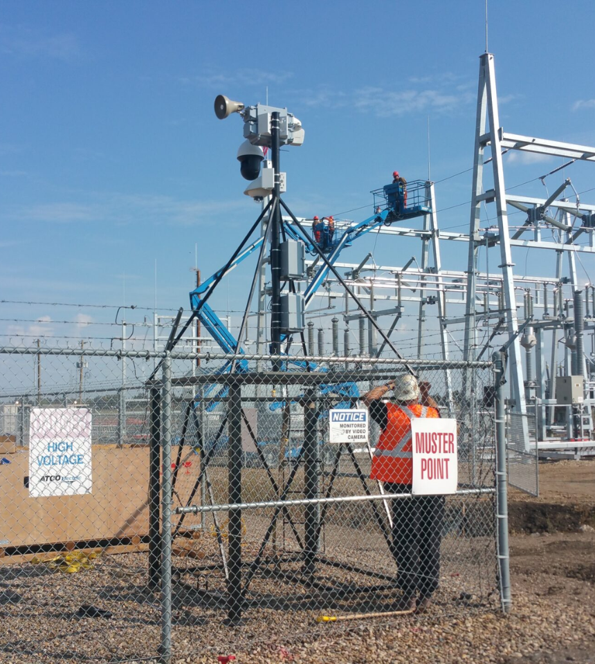 Solar-powered AI surveillance trailer providing full coverage at an off-grid remote industrial site.