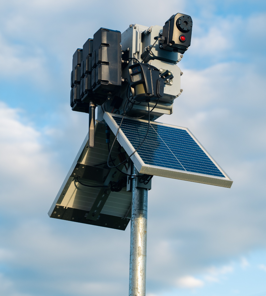 Solar-powered 360° video security camera system providing off-grid site surveillance in Alberta
